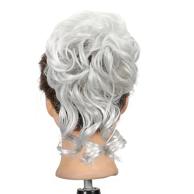Hair Accessories Synthetic Bun Donut Bun Ponytail Hair Extensions Messy Blonde Curls with Elastic Rubber Band Wig Hair Bun for Women Hair Pieces For Women(Gray)