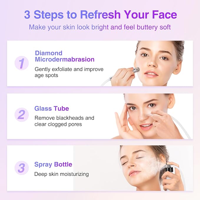 Diamond Microdermabrasion Machine Professional for Facial UNOISETION 3 in 1 Home Microdermabrasion Machine for Skin Exfoliating Blackhead Removal Spray Facial Moisturizing