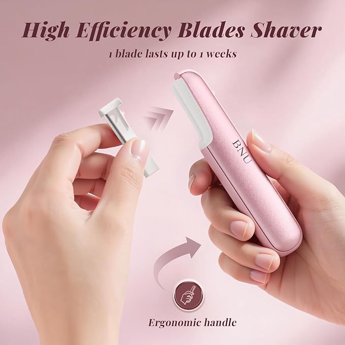 Dermaplane Razor for Women Face BNU Facial Hair Remover for Anti-Aging - Rechargeable - LED Light - Sonic Edges - 3 Speeds Ergonomic Handle Face Dermaplaning Tool 10 Weeks Pink
