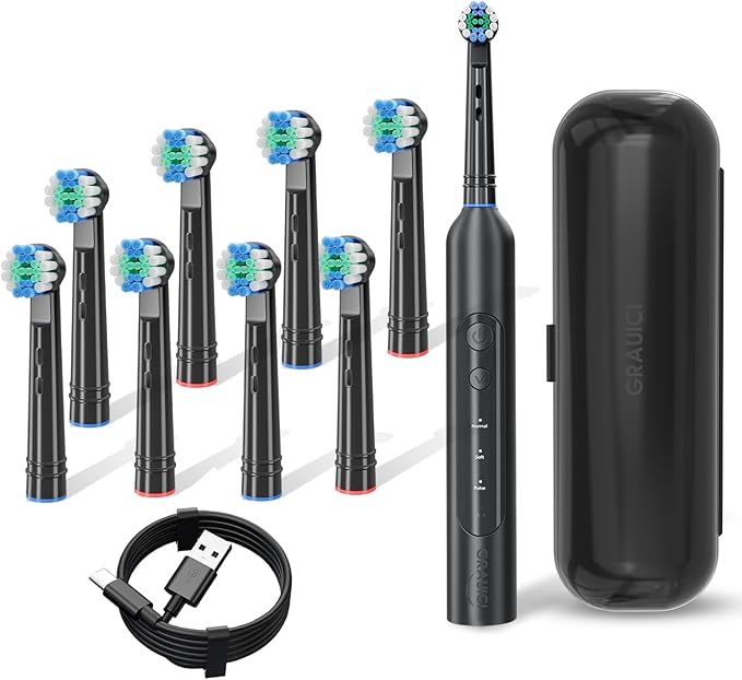 Deep Clean Rechargeable Electric Powered ToothbrushPressure Sensor to Protect Gums (Black)