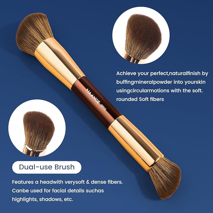 MAANGE 7pcs Makeup Brush Set Double Sided Kabuki Makeup Brushes Contour Brush for Foundation Liquid Powder Concealer Cream Cosmetics Bronzer Blending Blush Buffing Makeup Tools (Coffee Gold)