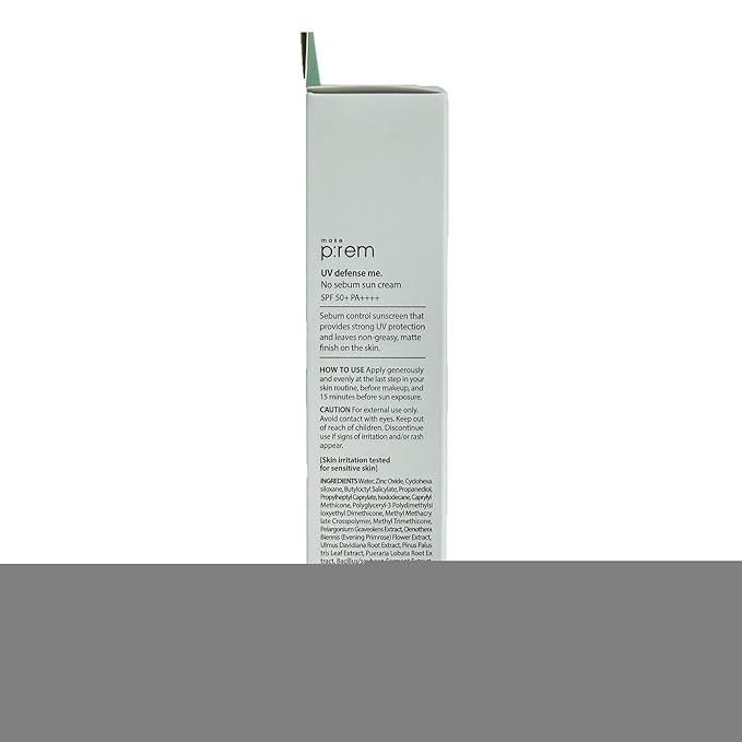 MAKE P:REM UV Defence me. No Sebum Sunscreen SPF 50+ PA++++ Reef-Safe Silky Texture with Poreless and Matte Finish UVA/UVB Protection Korean Sunscreen 1.69 fl. oz. (50ml)