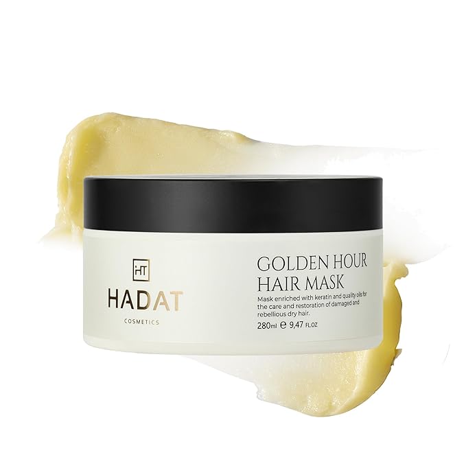 HADAT Golden Hour Express HAIR MASK ? Premium Professional Hair Treatment with Pearl Powder ? Hydration for Dry Damaged Hair ? Nourishing Oils ? Split Ends ? Salon Quality ? Made in Israel 9.47 Fl Oz