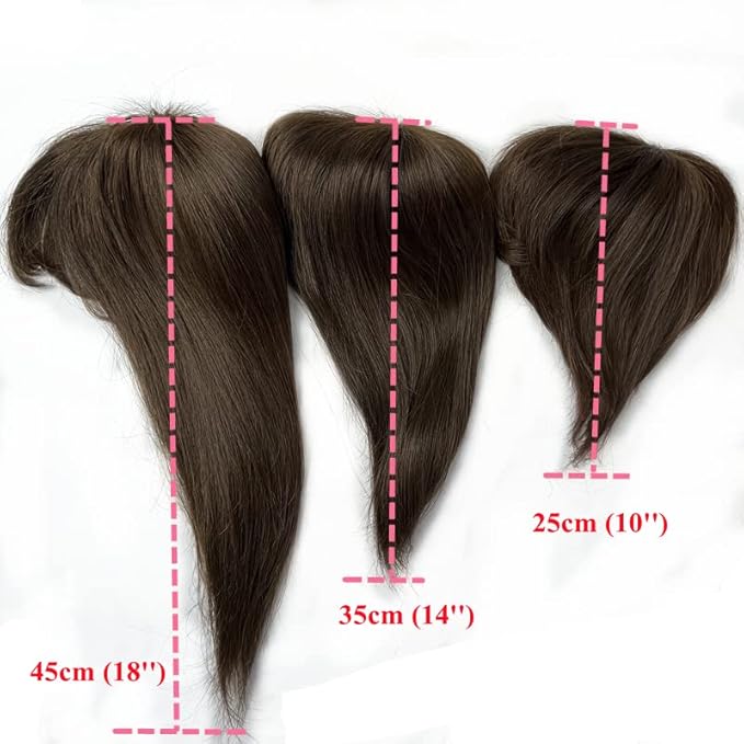 Anemone Thick Full Human Hair Topper For Women 14x14 cm Clip In Hairpieces With Air Bangs Straight Wiglets Toupee Cover Grey Thinning Hair (Dark Brown 14 inch)