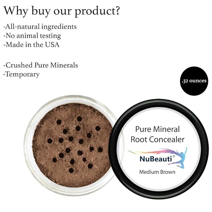 Root Concealer Touch Up Powder | All-Natural Crushed Minerals | Fast and Easy Total Gray Cover up for Black Brown Auburn and Blonde Hair - 0.30 oz (Medium Brown)