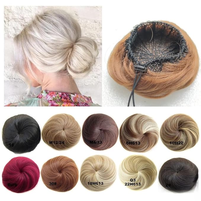 SONGCHAO Fake Hair Bun 1 Pack Donut Bun with Drawstring Ponytail Hair Extensions Synthetic Curly Bun Wig Hair Slices Hair Bun for Women Hair Accessories (Color : #99J)