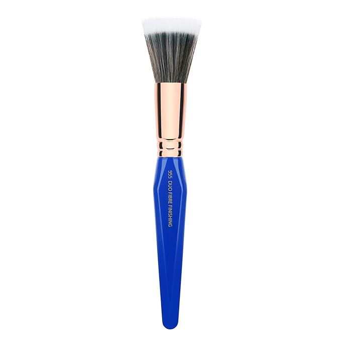 Bdellium Tools Professional Makeup Brush - Golden Triangle 955 Duo Fibre Finishing - With All Vegan and Soft Synthetic Fibers For Stippling Lightweight Application (Blue 1pc)