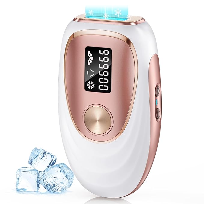 IPL Laser Hair Removal Device for Women &amp Men - Home 45°F Ice-Cooling Contact for Painless &amp Long-Lasting Results 86% Hair Reduction in 3 Weeks for Full Body &amp Bikini Line Rose Gold