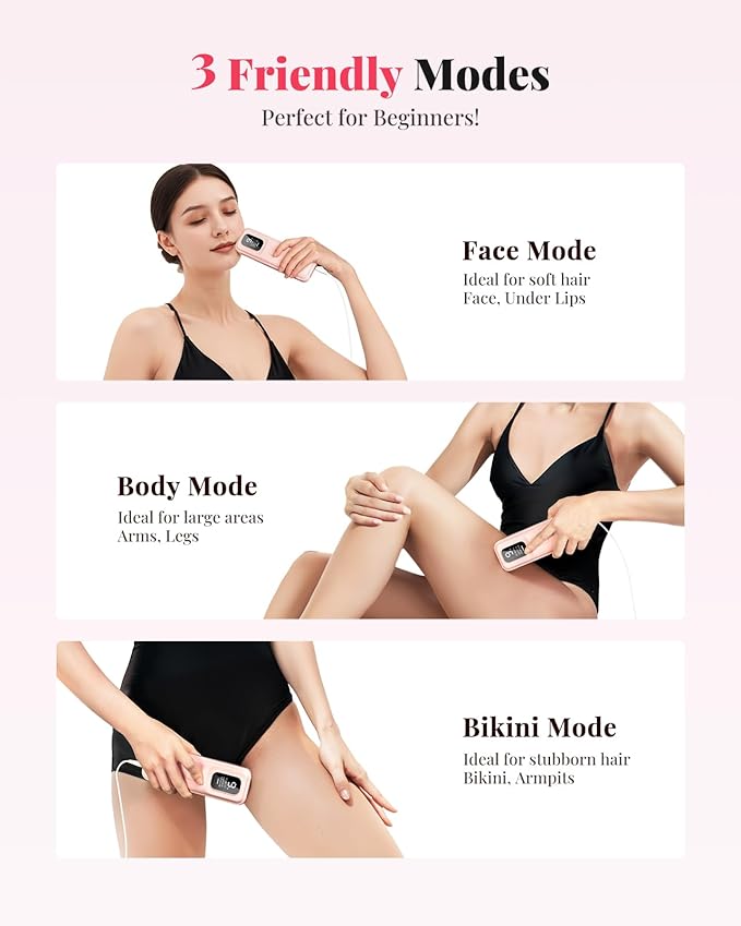 IPL Laser Hair Removal Device for Women &amp Men - at-Home Painless Hair Remover for Long-Lasting Results Body &amp Face for 85% Hair Reduction in 3 WeeksPink