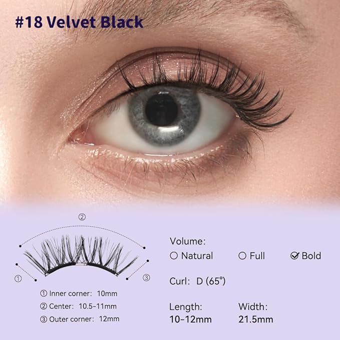 Soft Magnetic Eyelashes Kit with Applicator No.18 Velvet Black BearisBug Reusable Glue-free Wispy Magnetic Lashes Cruelty-free False Lashes Waterproof Lightweight Suit for Heavy Makeup