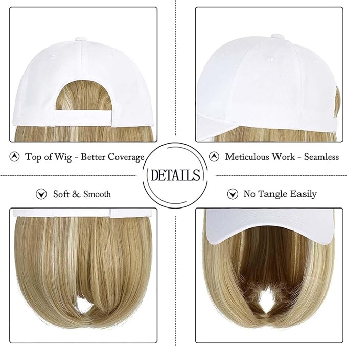 Woman wig Baseball Cap with Hair Extensions Straight Short Bob Hairstyle Adjustable Wig Hat Duck Tongue Hat Wig