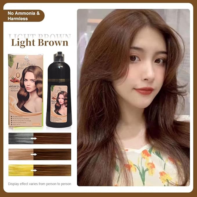 Hair Color Shampoo (Light Brown) ? Argan Oil Avocado &amp Keratin | No Ammonia | Perfect Grey Coverage | Hair Moisturizing &amp Nourishment | Easy At-Home Application