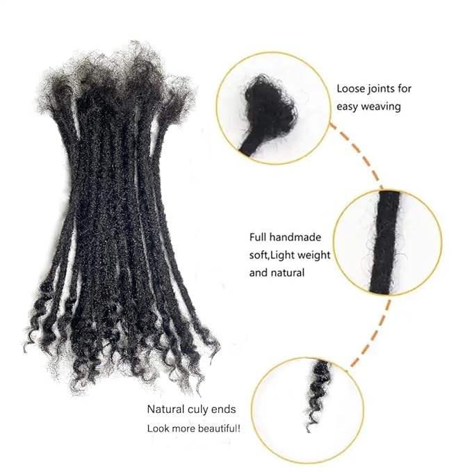 Dreadlock Extensions Human Hair With Curly Ends 0.4cm Width 10 inch 20 Strands Natural Black Loc Extensions Curly End for Women Men
