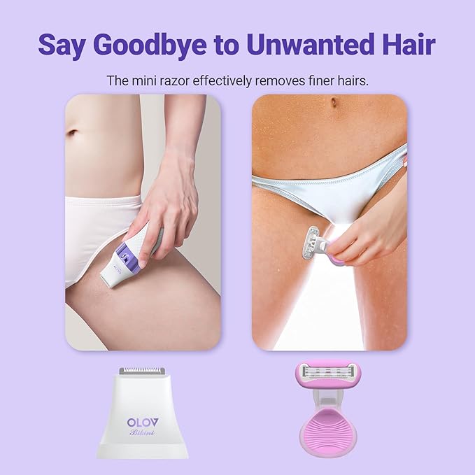 Bikini Trimmer for Women IPX7 Waterproof Wet &amp Dry Electric Razors for Women Bikini Legs Underarm Pubic Hairs Rechargeable Electric Shaver with 2 Trimmer Heads and Travel Razors