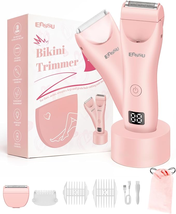 2in 1 Bikini Trimmer Electric Razors for Women with LED LightRechargeable Body Pubic Hair Trimmer Women with LCD Display Lady Shaver for Leg/Arms/BikiniWaterproof Gift for Woman