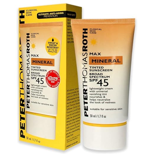 Peter Thomas Roth | Max Mineral Tinted Sunscreen Broad Spectrum SPF 45 | Tinted Moisturizer with SPF Water-Resistant Mineral Sunscreen For Sensitive Skin 1.7 Fl Oz