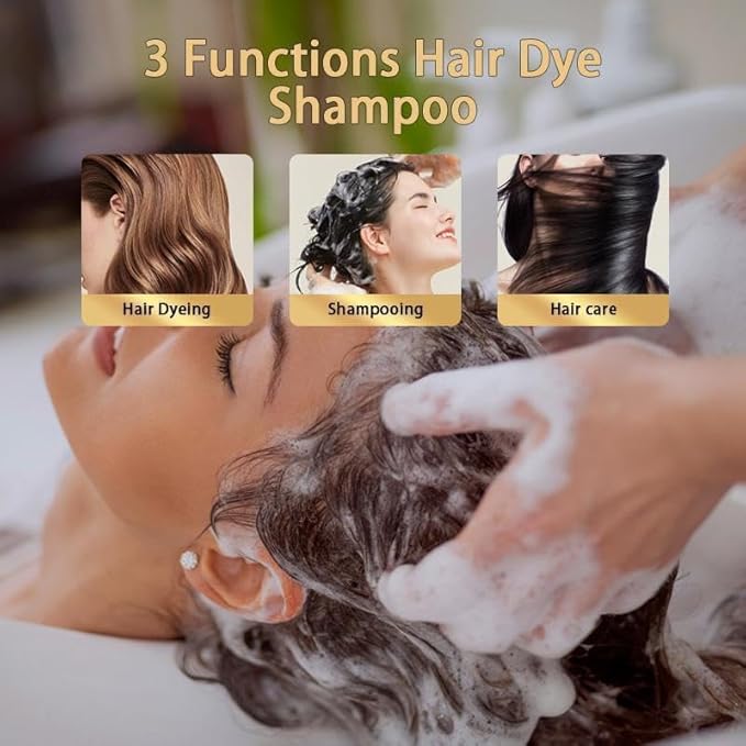 Hair Dye Shampoo 3 in 1 Instant Herb Ingrident Hair Dye to Cover Gray Hair Long-lasting &amp Natual Chestnut Brown 400 ML