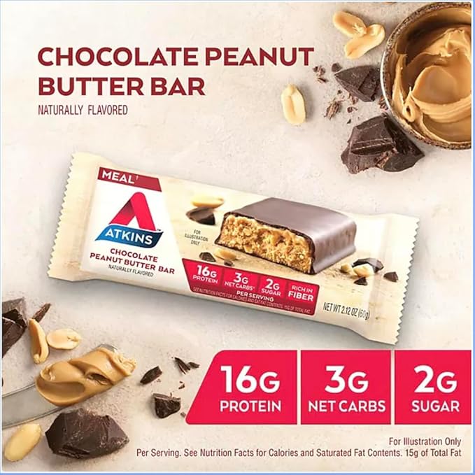 Atkins Meal Bar Chocolate Peanut Butter Pack (14 Count + 2 Bonus Bars)