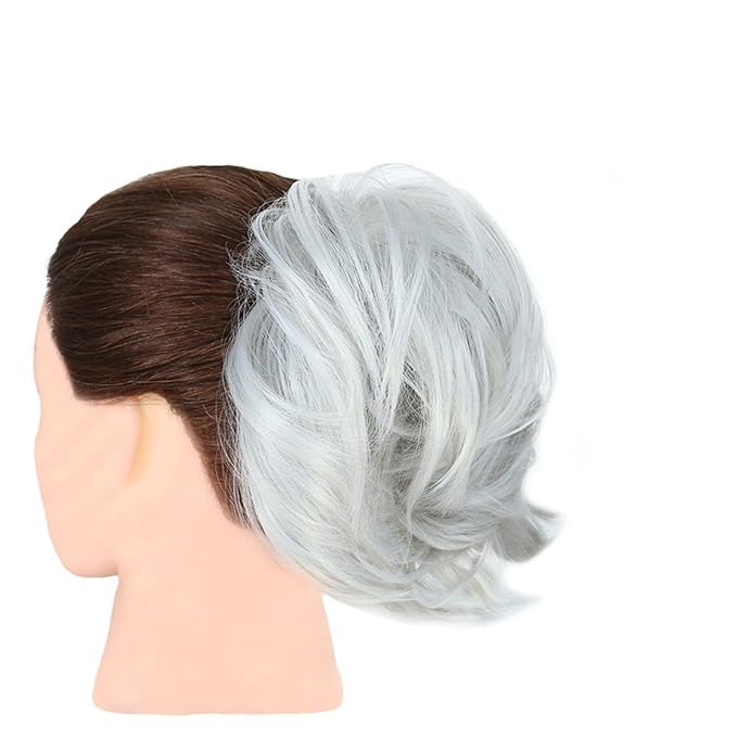 EARSHOT Hair Buns Hair Piece 1 Pack Synthetic Messy Bun Hair Extensions Wavy Curly Bun Short Ponytail Bun Extensions Women Elastic Bun Wigs Hair Accessories For Girls (Color : Gray)
