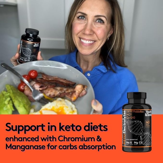 Keto Electrolyte Capsules with MCT Magnesium Potassium &amp Zinc ? Probiotics CoQ10 &amp Vitamin D3 for Hydration Energy Fasting Support Low Carb &amp Carnivore Diets ? 120 Unflavored Pills