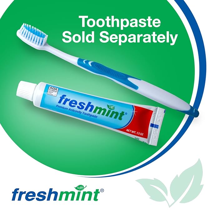 FRESHMINT Individually Wrapped Bulk Premium Toothbrushes (100 Pack) Oversized Easy Grip Rubber Handle Soft Multi Color Nylon Bristles Perfect for Travel Hotel Donation