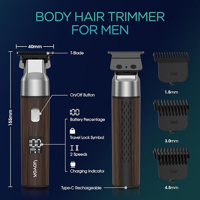 VOYOR Body Hair Trimmer for MenElectric RazorVersatile Groin &amp Body TrimmerWaterproof and Cordless Shaver Manscaper for Men USB-C Charging GroomerCeramic Blade Razor Male Grooming HT310 (Woo