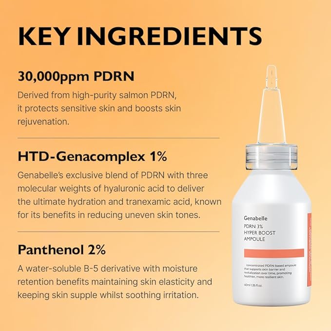Genabelle PDRN 3% Hyper Boost Ampoule ? Advanced Skin Support Serum with PDRN Niacinamide Hyaluronic Acid Peptides and Centella for Skin Barrier Support Dryness and Uneven Texture