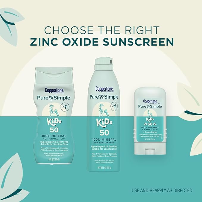 Coppertone Pure and Simple Kids Sunscreen Spray SPF 50 Zinc Oxide Mineral Sunscreen for Sensitive Skin Hypoallergenic and Tear Free 5 Oz Can Pack of 3