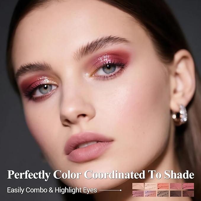 Red Eyeshadow Stick Makeup Set 10PCS Neutral Shimmer And Matte Cream Eye Shadow Palette Metallic Bronze Smoky Eyeliner Brightener Crayon Pencil Kit Ideal Gift for Women -Cashmere Blush