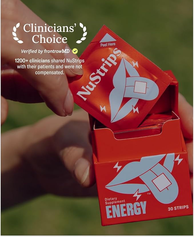 NuStrips??Fast-Dissolving Energy Strips with 50mg Caffeine L-Theanine &amp Vitamin B12 ? Instant Energy &amp Focus Without Jitters or Crash ? Works Faster Than Coffee ? Refreshing Lemon (30 Strips)