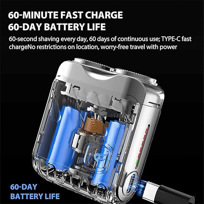 Portable Rotary Dual Ring Electric Shaver 9000RPM Mini Dual-Head Electric Shaver Washable Double Head Razor IPX7 Waterproof 60 Days Battery Life Powerhouse for Men Close Shave (Blue*2)