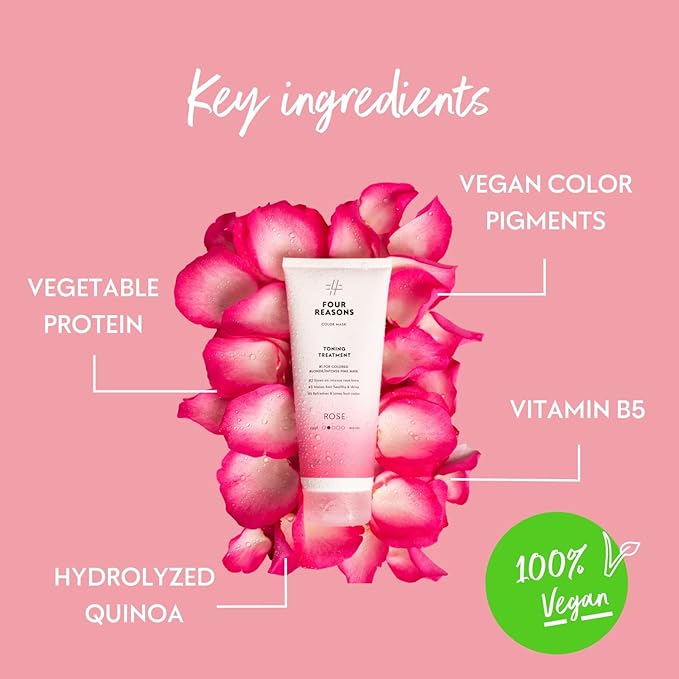 Four Reasons Color Mask - Rose Pink - (27 Colors) Toning Treatment Color Depositing Conditioner Tone &amp Enhance Color-Treated Hair - Semi Permanent Hair Dye Vegan and Cruelty-Free 6.76 fl oz