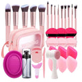 33PCS Makeup Foundation Brushes Tool Set with Sponges Eyelash Curlers Powder Puffs Silicone Washing Bowls Eye Aids Nano Spray Bottles Exfoliating Face Brushes Eyebrow Trimming Storage Bag