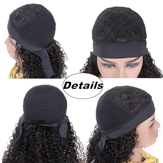 Curly Headband Wig Human Hair 10 Inches Headband Wig Deep Wave Human Hair Wigs with Headband True to Length Natural Color
