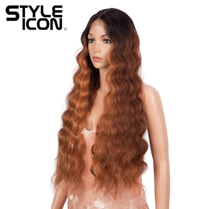 Style Icon 30 Inches Lace Front Wigs Deep Wave Wig Synthetic Wig (Middle Part Lace Wig TTOL 99A/340C/145T)