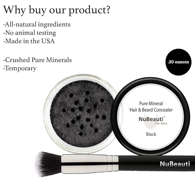 Men?™s Beard Mustache &amp Hair Root Touch Up Powder ? Bald Spot Cover Powder ? No Fragrance Talc or Parabens ? Hair Cover Hairline Powder by NuBeauti (Black With Brush)
