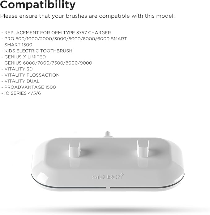 Galvanox 2-in-1 Dual Toothbrush Charger Compatible with Oral B Electric Toothbrushes Replacement for 3757 - Works with Braun OralB Pro Advantage Smart Genius Vitality iO and Kids Models