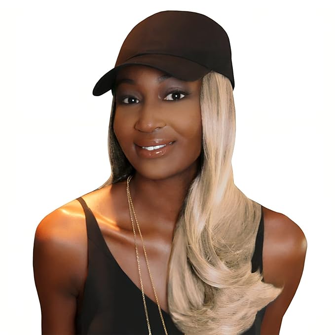 MILANO COLLECTION Wig &amp Hat Combo 18 Attachable Hair with Hat Chic Hat and Hair Extension Pack with Attachable Synthetic Hair Blonde