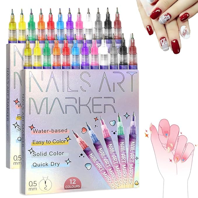 Nail Art Pens for Painting Nails 2026 Nail Art Markers for Gel Nails New 12 Colors Nail Art Pens Set Diy Nail Art Tools for Dotting Drawing Painting Point Liner Christmas Gifts (2 Set)