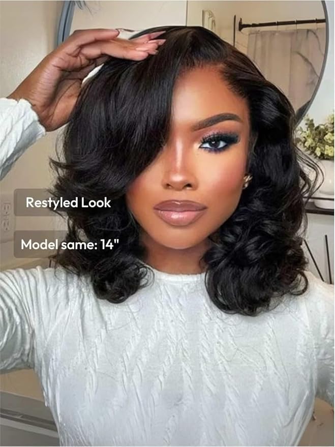 YIROO Bye Bye Knots 7x5 Lace Straight Bob Wig Glueless Human Hair Wig with Elastic DrawstringPre Plucked Pre Cut Short Bob Lace Closure Wig Wear and Go Natural Color 150% Density 12Inch