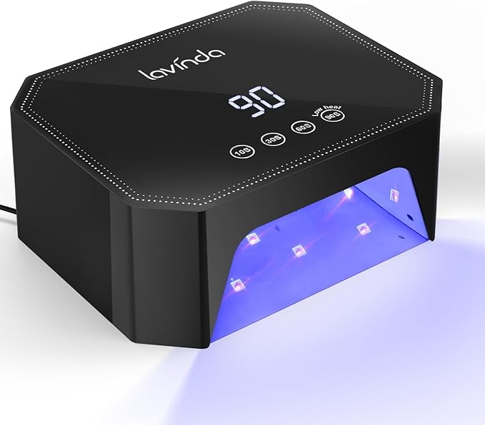 Lavinda 54W UV LED Nail Lamp ? Plug-in Gel Nail Light with LCD Display 4 Timers Auto Sensor Dual Wavelength Nail Dryer for Home &amp Salon ? Black