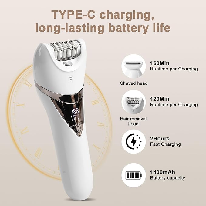 Electric Lady's Epilator2in1 for FaceChinArmLegArmpitBikini TrimmerShave&amp EpilateWide Head for Fast EpilationWet &amp Dry Lady Shaver2 Speeds
