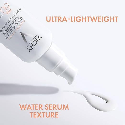 Vichy Capital Soleil UV-Age Daily SPF 60 Anti Aging Sunscreen for Face SPF 60 Hyaluronic Acid + Peptides + Vitamin C Broad Spectrum Invisible SPF Protection No White Cast Sunscreen