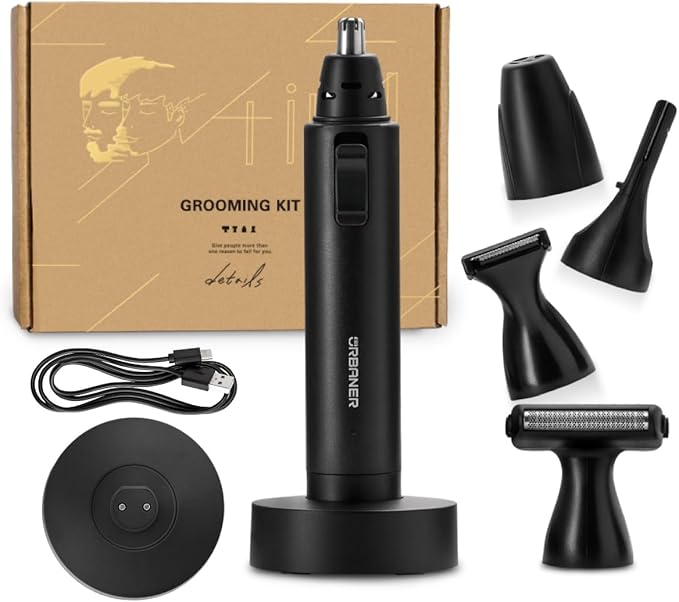 URBANER Nose Hair Trimmer for Men Japanese Motor USB Charger IPX8 Waterproof 4-in-1 Grooming Set Ear and Nose Hair Trimmer Eyebrows Trimmer Portable Electric Shaver Gifts MB-990