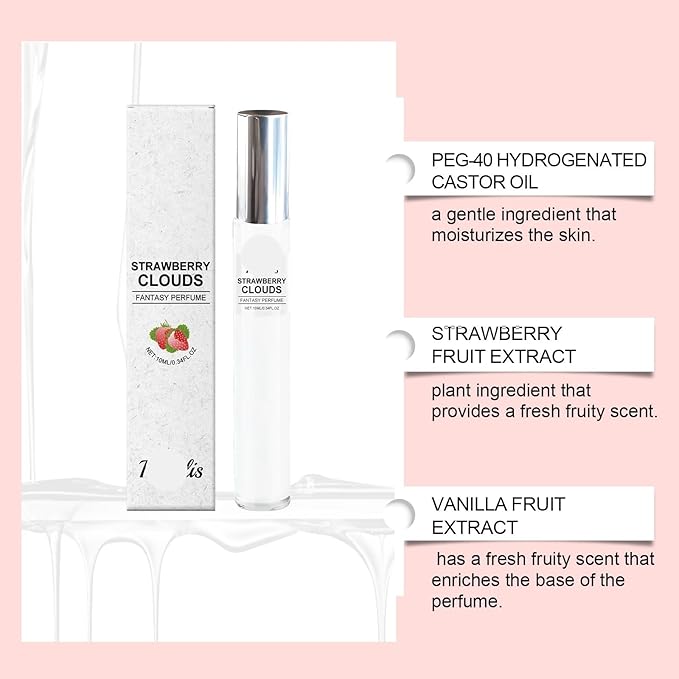 Strawberry Cloud Roll-On Perfume - Natural Sweet &amp Delicate Fragrance Long-Lasting Scent Portable For All Occasions(3PCS)