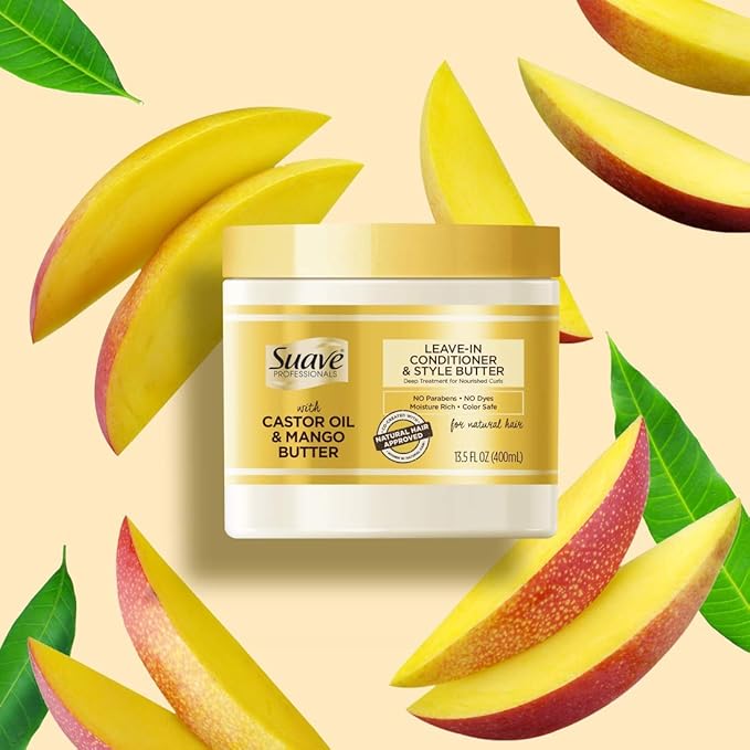 Suave Professionals Hair Conditioner Leave In Styling Butter for Natural Hair Castor Oil &amp Mango Butter No Parabens No Dyes Moisture Rich Color Safe 13.5 oz