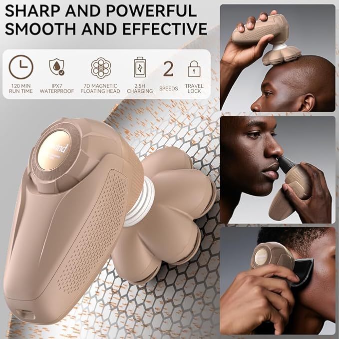 3-in-1 Electric Razor for Women?™s Legs &amp Bald Head IPX7 Waterproof Wet/Dry Grooming Kit with 7D Magnetic Blade 120-Min Type-C Rechargeable Razor Ideal Holiday Gift Mocha