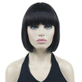Lydell 8 Straight Short Bob Hair Flat Bangs Cute Central Dot Skin Top Heat Resistant Synthetic Wigs (4 Dark Brown)