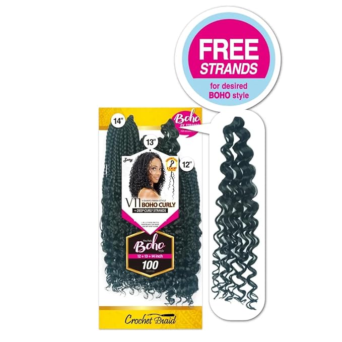 Royal Zury Crochet Briad V-shape Finish Style V11 Boho Curly (12+13+14) (Jet Black 1)