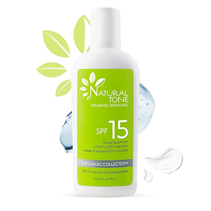 SPF15 Broad Spectrum Natural Sunscreen Soothing &amp Hydrating Sunscreen Lotion Plant-Based Sun Block Water-Resistant Sun Screen Protector for Face and Body 4oz - Natural Tone Organic Skincare